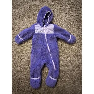 Snozu Size 3-6‎ Month Purple Fleece One Piece Zip Up Snow Suit With Hood Soft